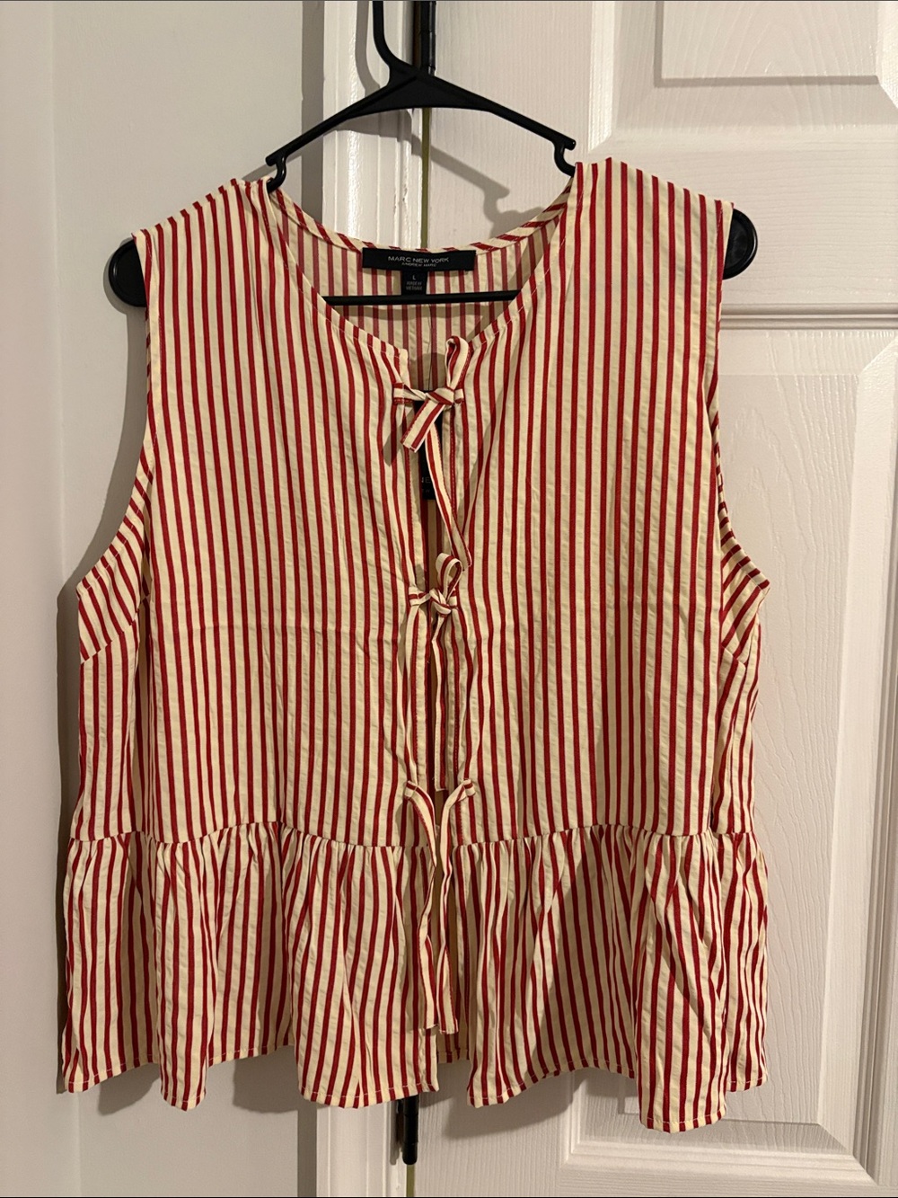 Marc Jacobs Red & Cream Striped Tie-Front Peplum Blouse